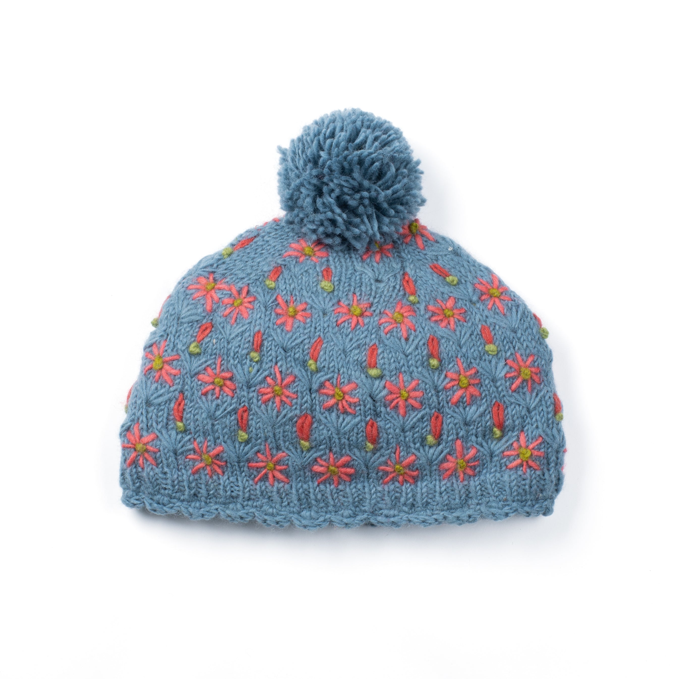Anaya Wool Hat – Floral Embroidered Beanie with Pom – Lost  display picture 1