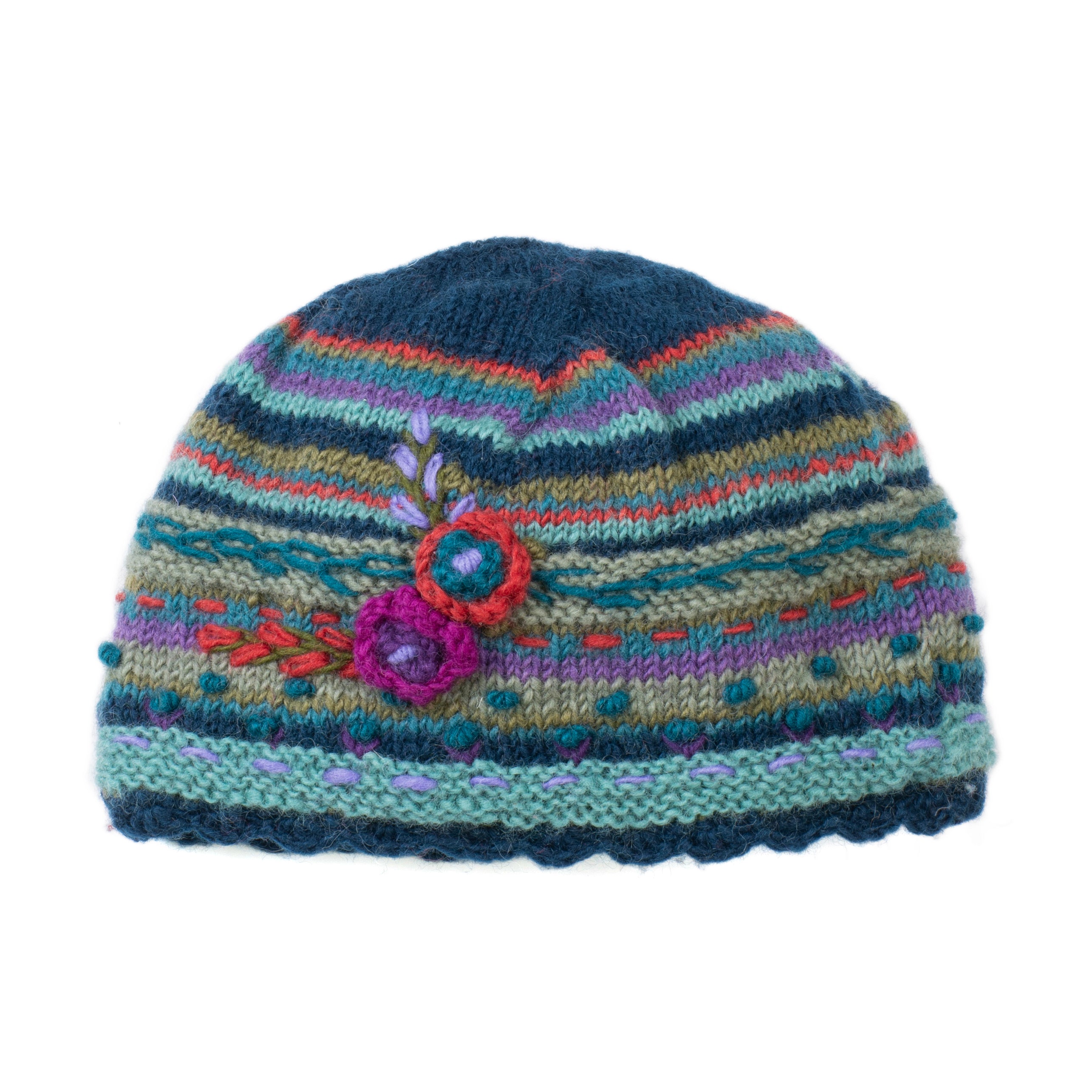 Lassen Beanie – Handcrafted Wool Hat with Crochet Flowers – Lost