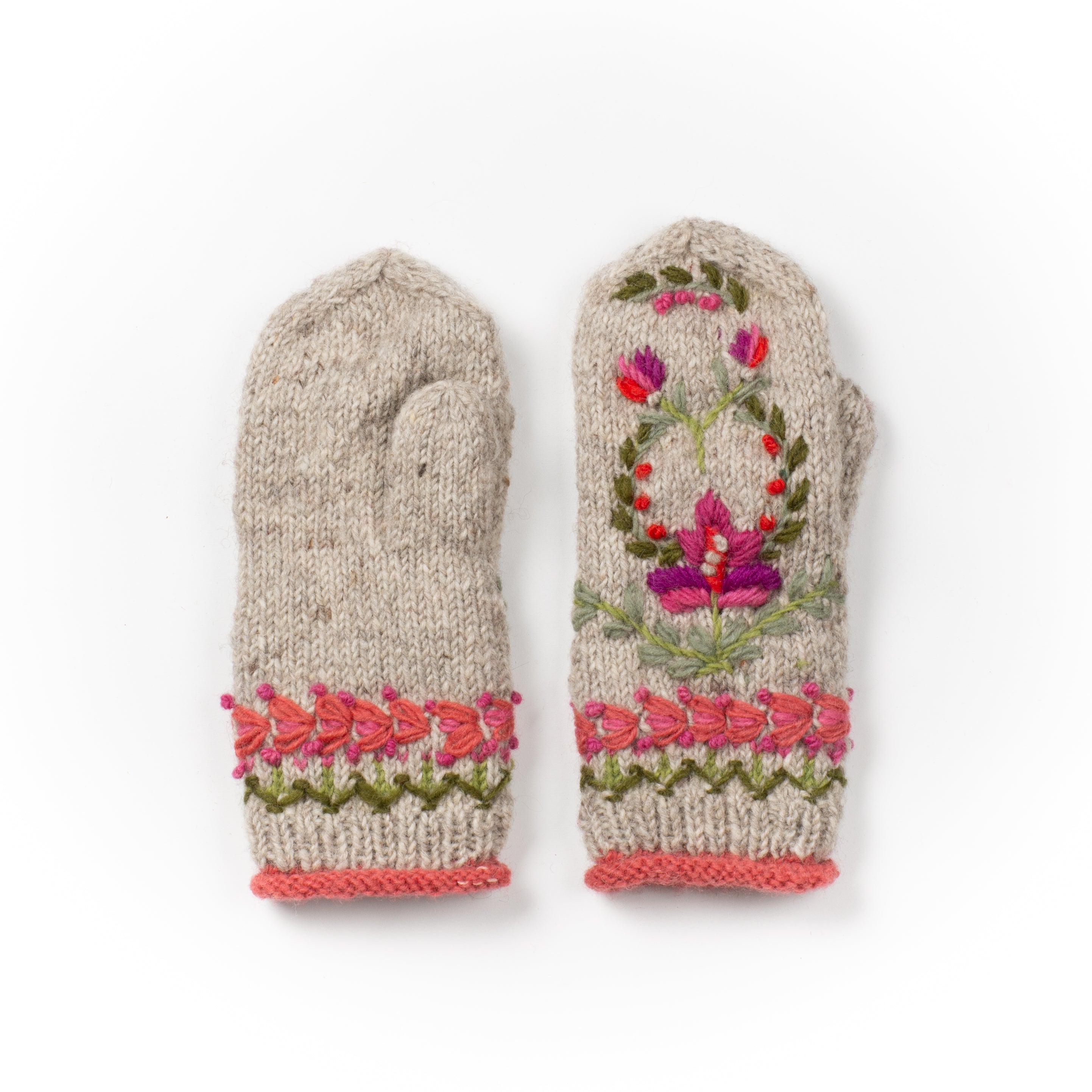 Munich MIttens - Folk Art Embroidery, 100% wool, Fleece lined