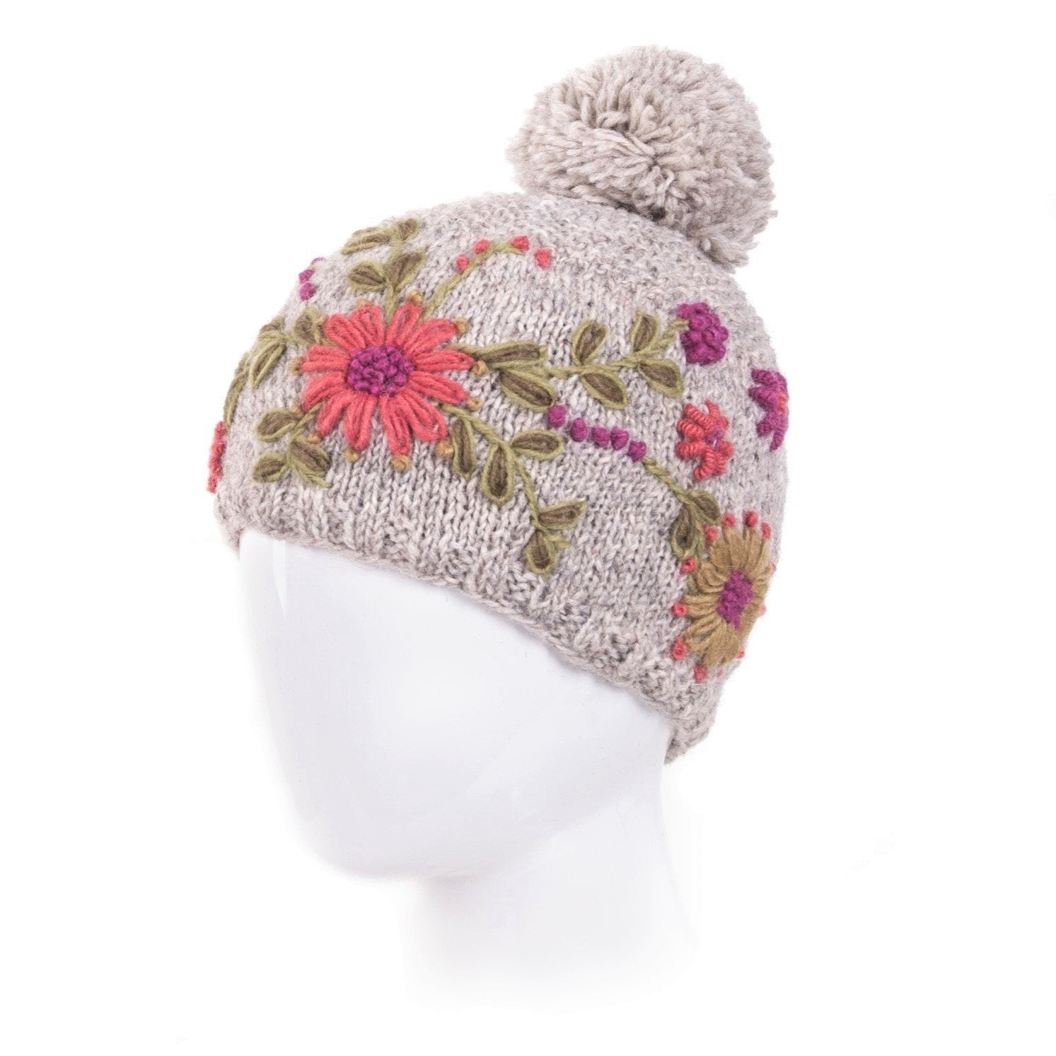 Olivia Beanie – Hand-Embroidered Wool Hat with Fleece-Lined Band