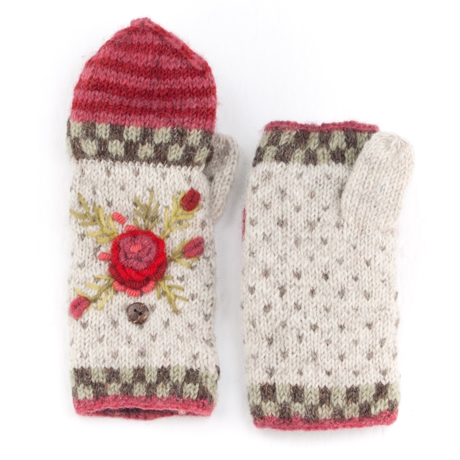 Aubrey Convertible Mittens - Floral Embroidery & Fleece Lined 100