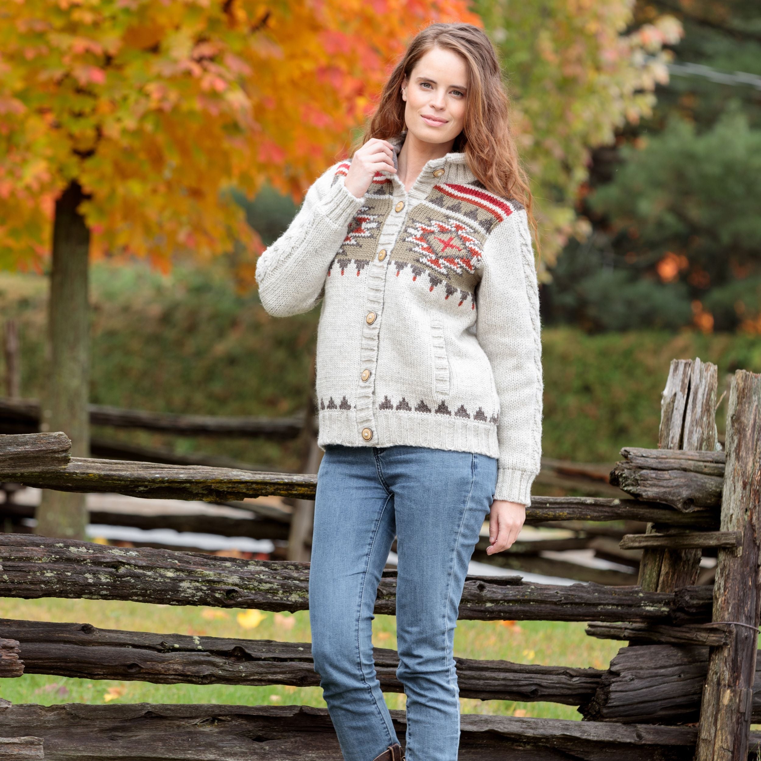 Brush Creek Wool Cardigan – Western Charm with Cable Knit Motifs