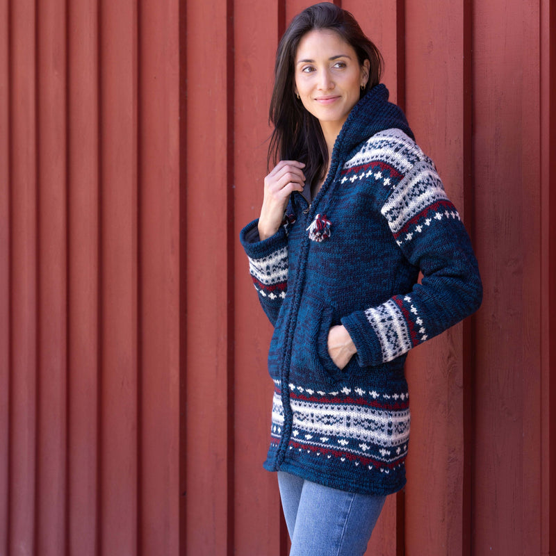 Red Hand Knitting Jacquard Pullover