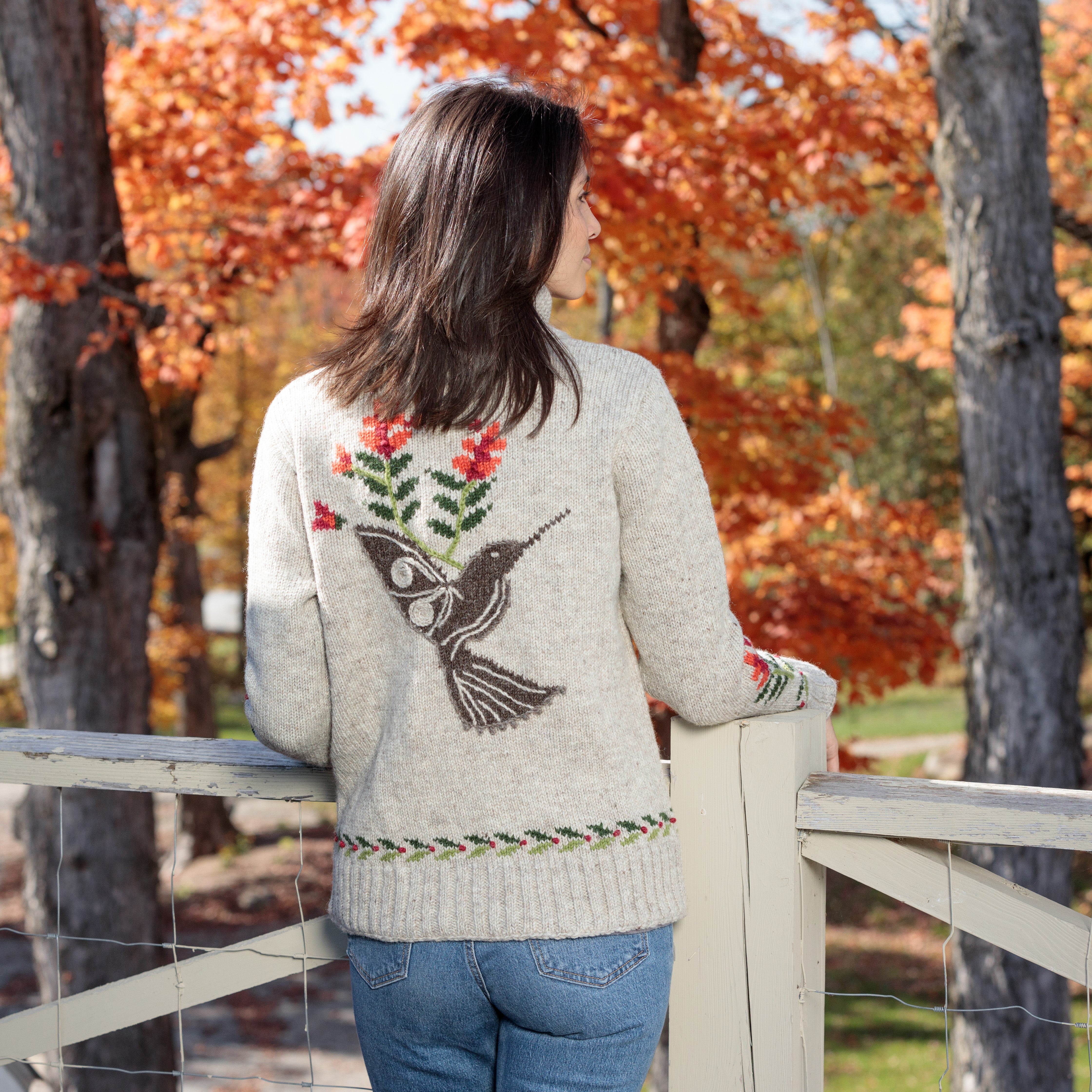 Floral Flight Wool Sweater/Coat – Cozy Fleece-Lined Nature