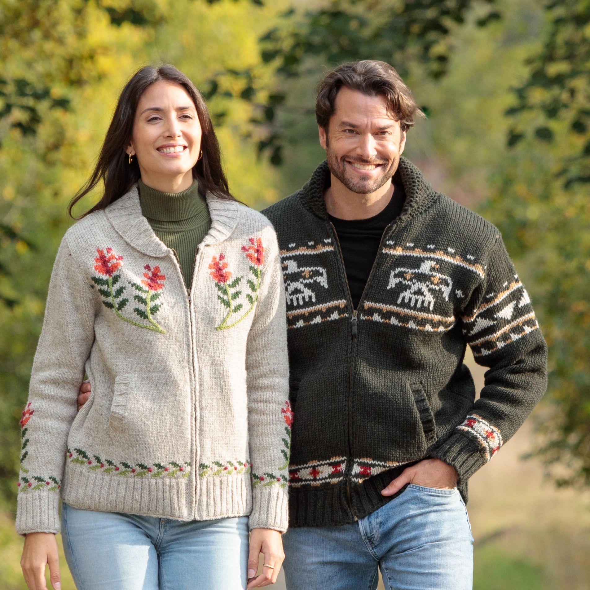 Eagle Men's Sweater/Coat - Cowichan inspired motifs, Shawl Collar