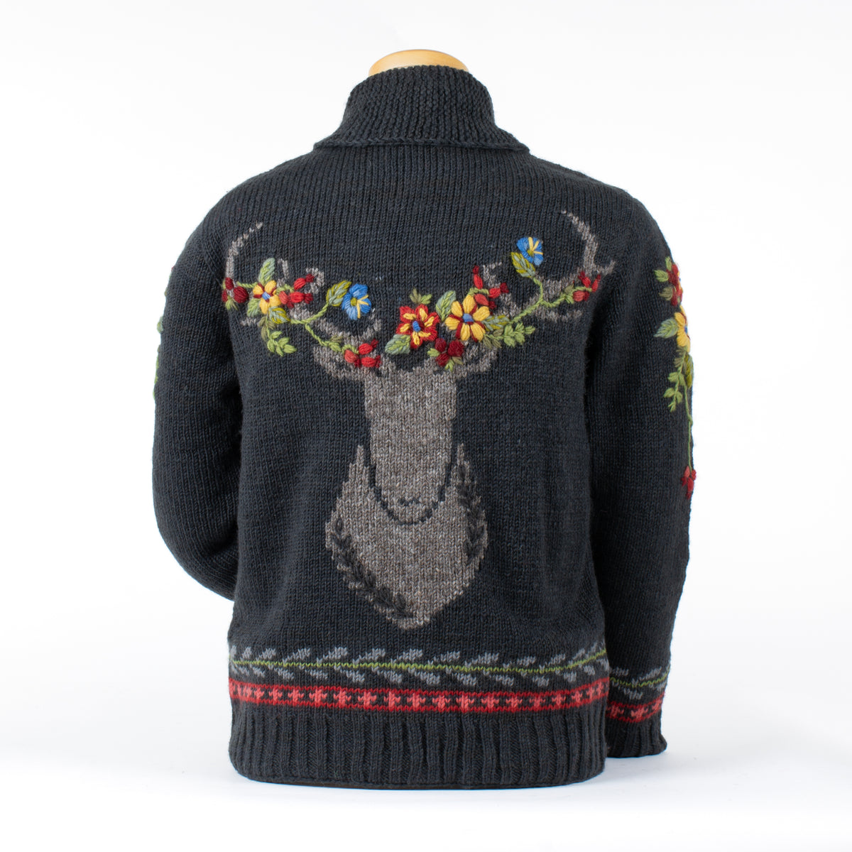 Hartley Sweater/Coat - Floral Deer Motif, Hand-Embroidered Details 