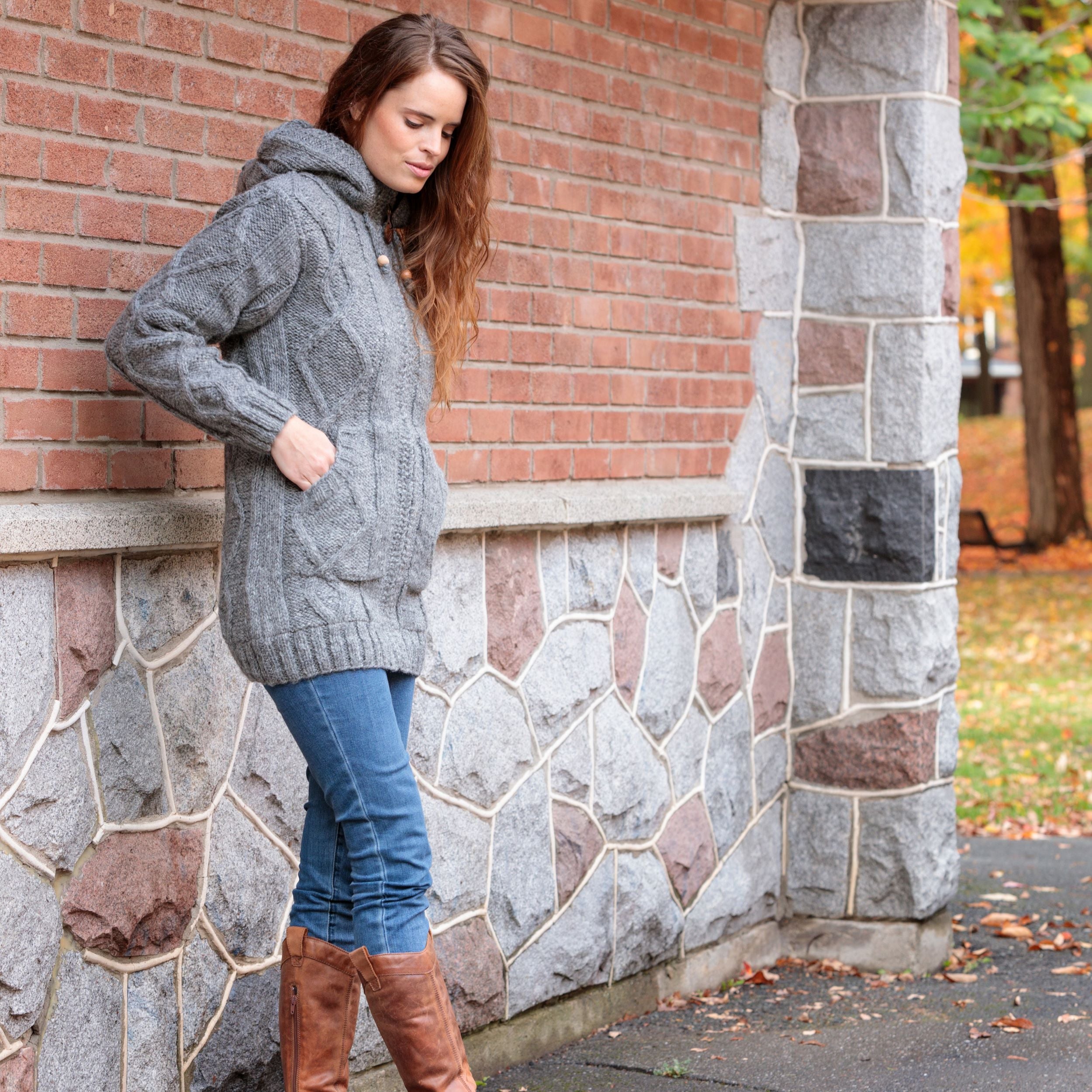 Shannon Wool Sweater/Coat – Cable Knit, Fleece Lined, Handknit