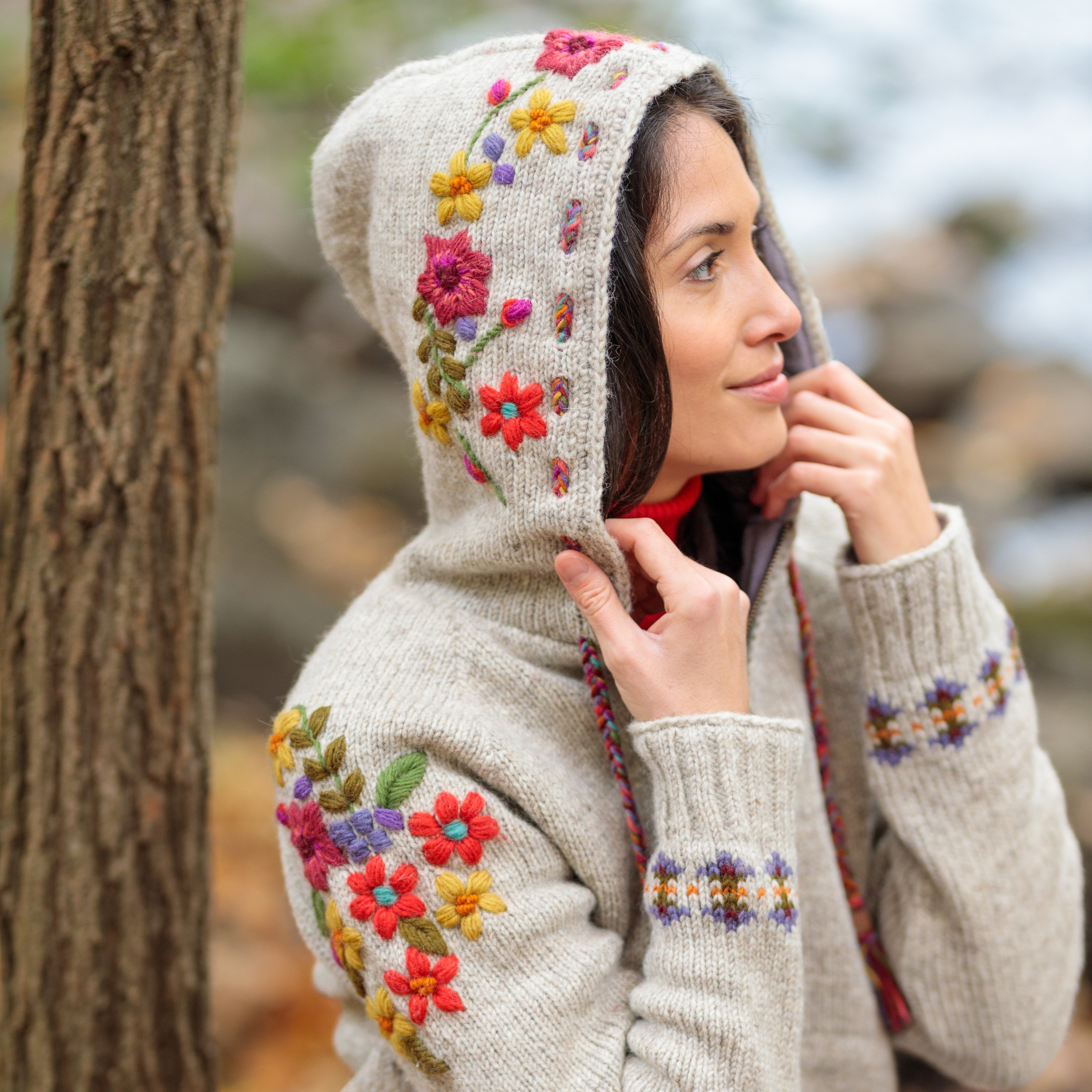 Wildflower Sweater/Coat - Floral Embroidery,Fair Isle Pattern 100