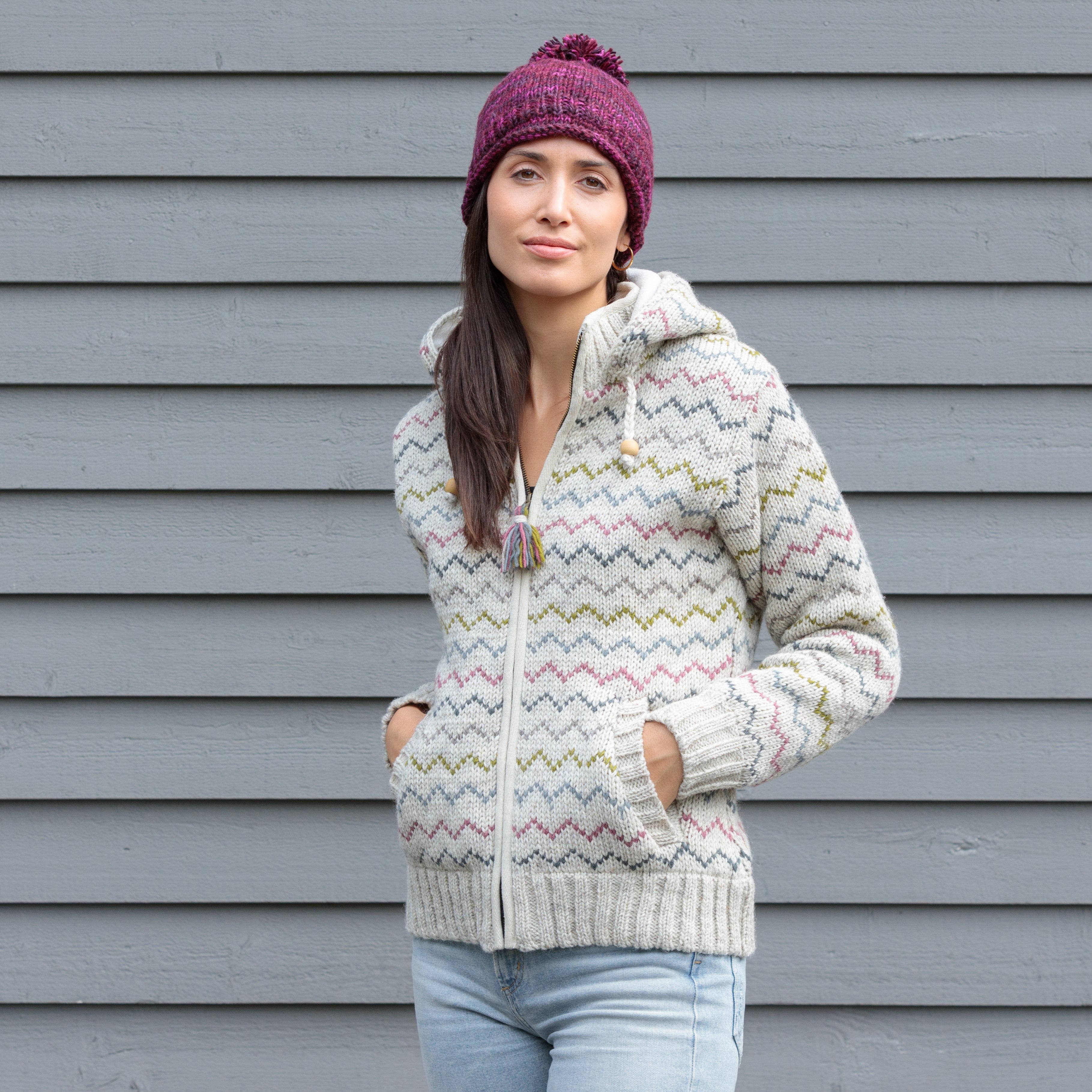 Ziggy Women's Wool Knit Chevron Sweater Hoodie – Lost Horizons USA