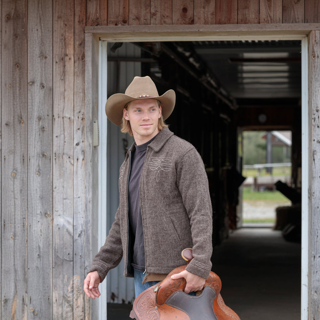 Rider Wool Zip Jacket with Boot Stitch Detail