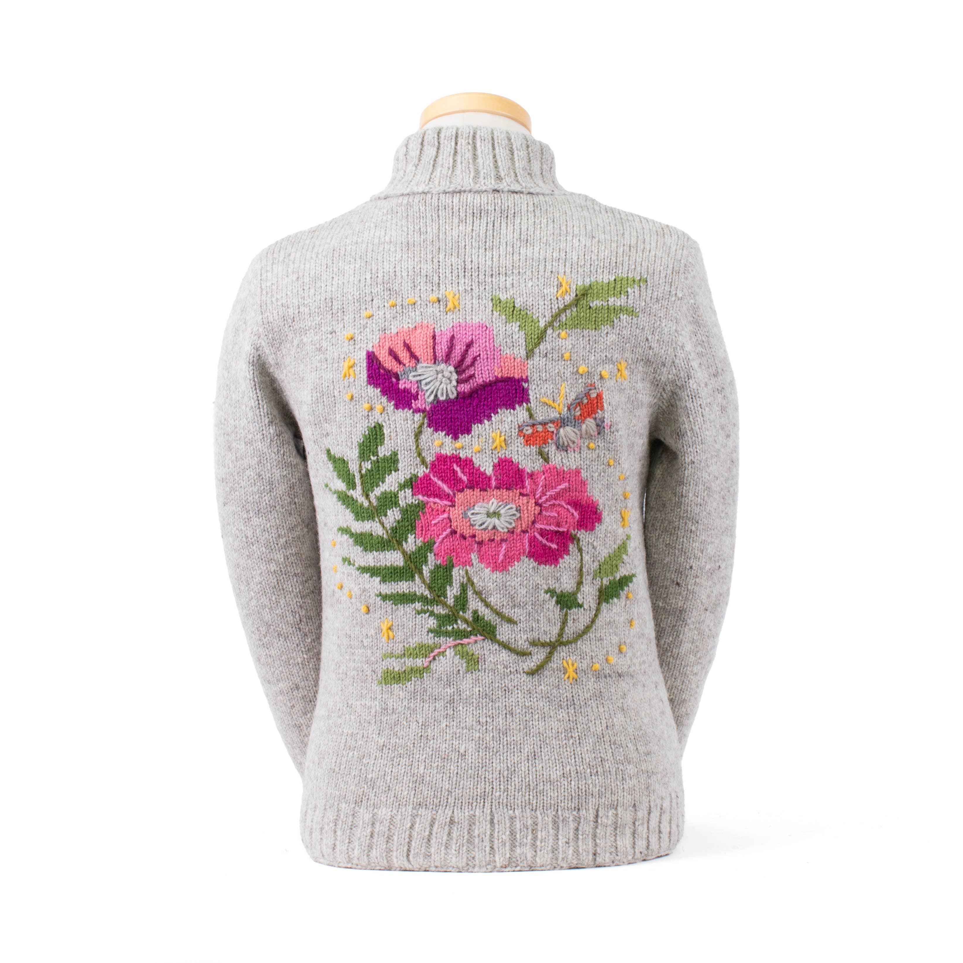 Amber Floral Embroidered Wool Zip Sweater
