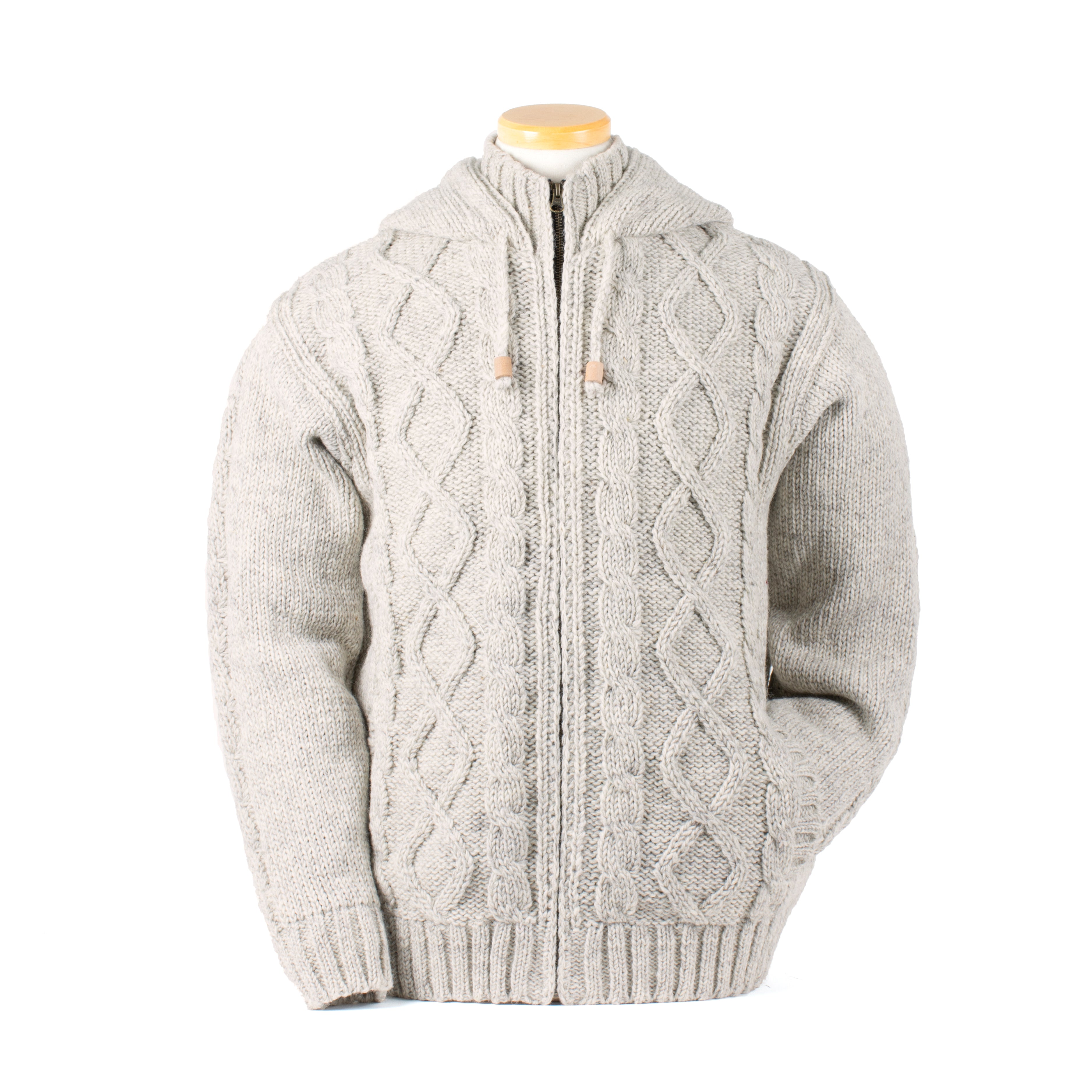 R-RONDON スエット Ronan Cable Knit Wool Sweater – Zip Cardigan with Fleece Lining