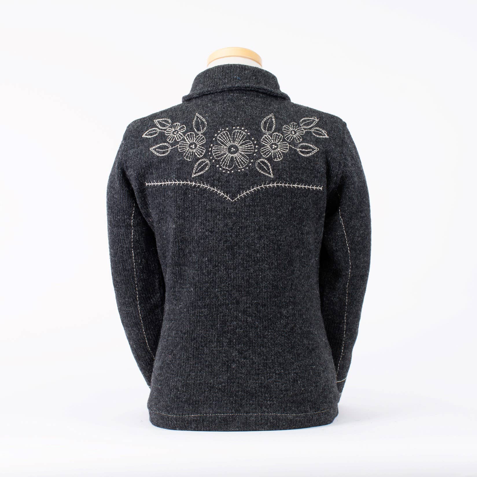 Faith Floral Stitch Wool Zip Sweater