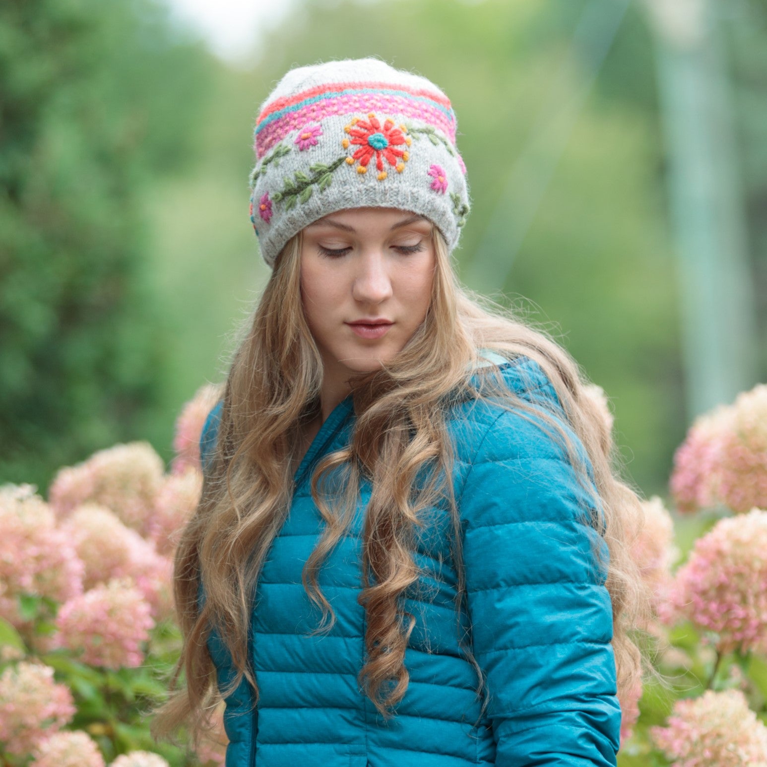 Abigail Beanie - Floral Embroidery 100% Wool, Fleece Lined – Lost