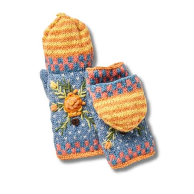 Aubrey Convertible Mittens - Floral Embroidery & Fleece Lined 100