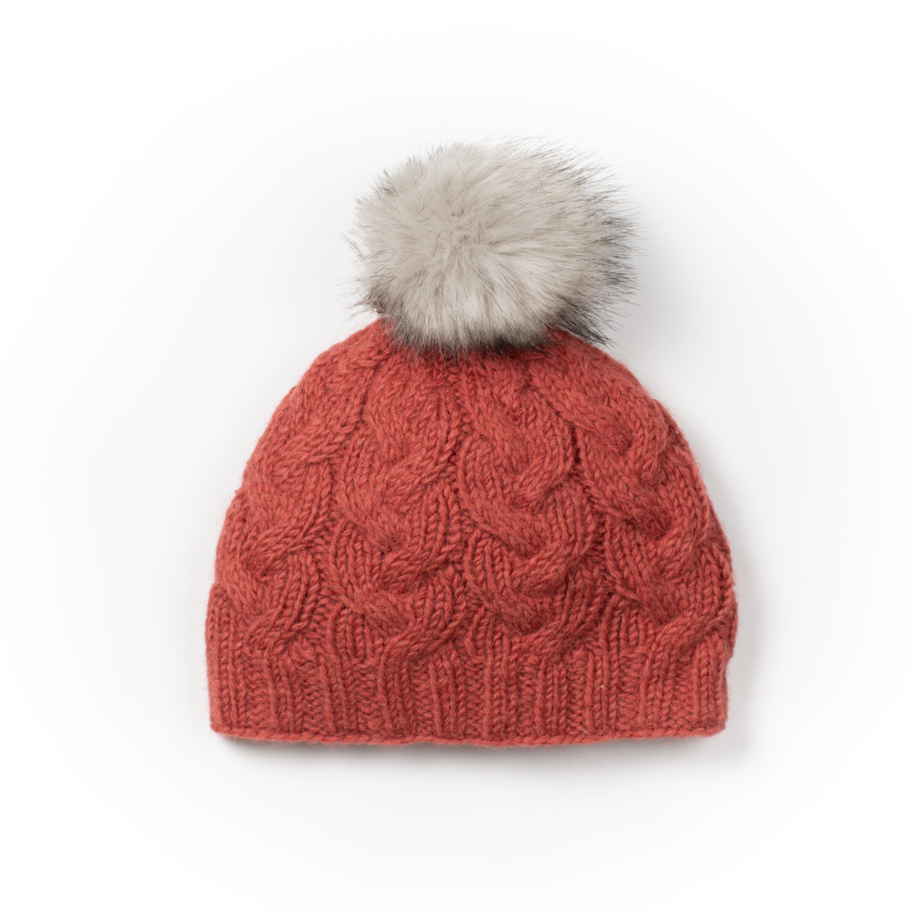 Haven Beanie: Fleece-Lined Cable-Knit Hat with Faux Fur Pom-Pom