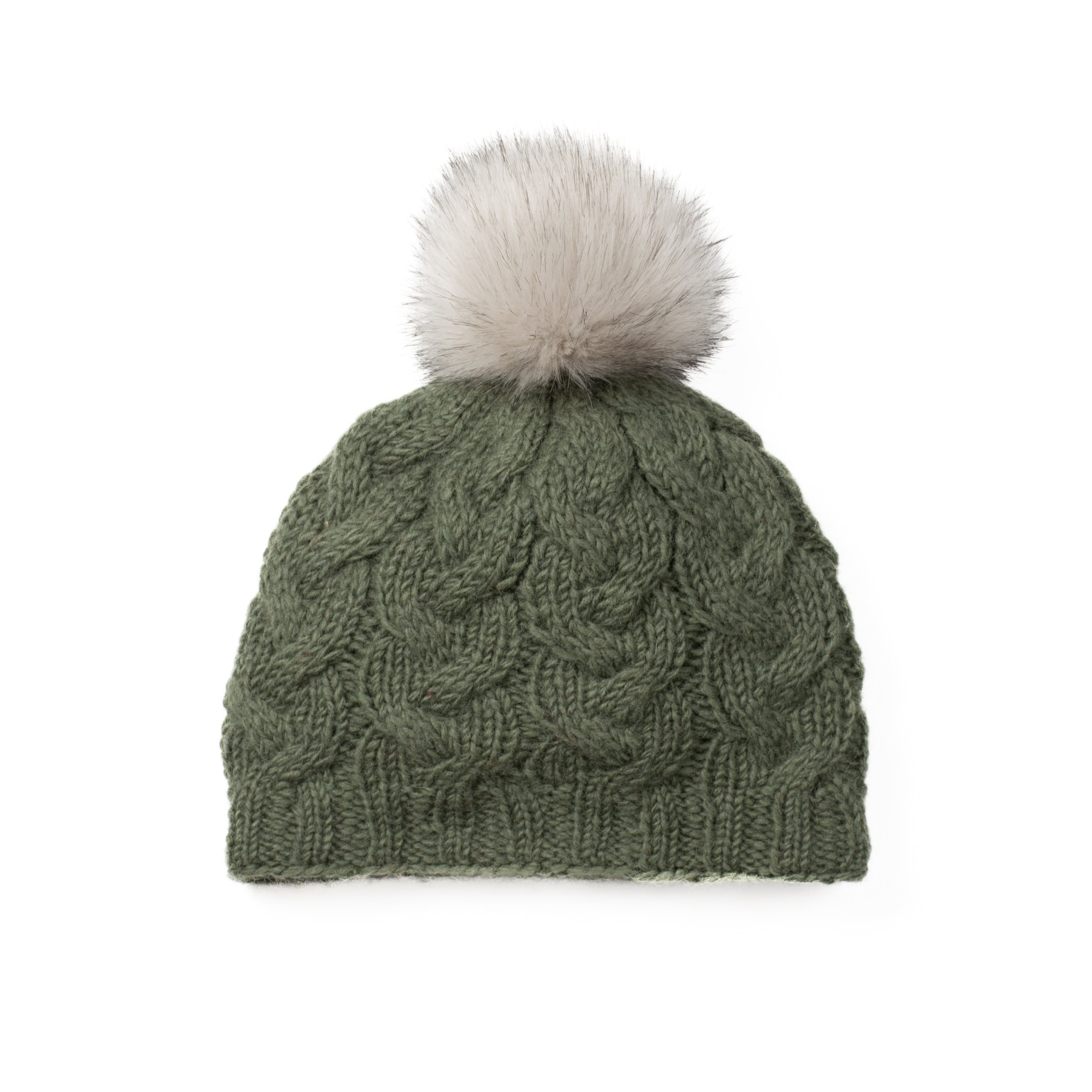 Haven Beanie: Fleece-Lined Cable-Knit Hat with Faux Fur Pom-Pom