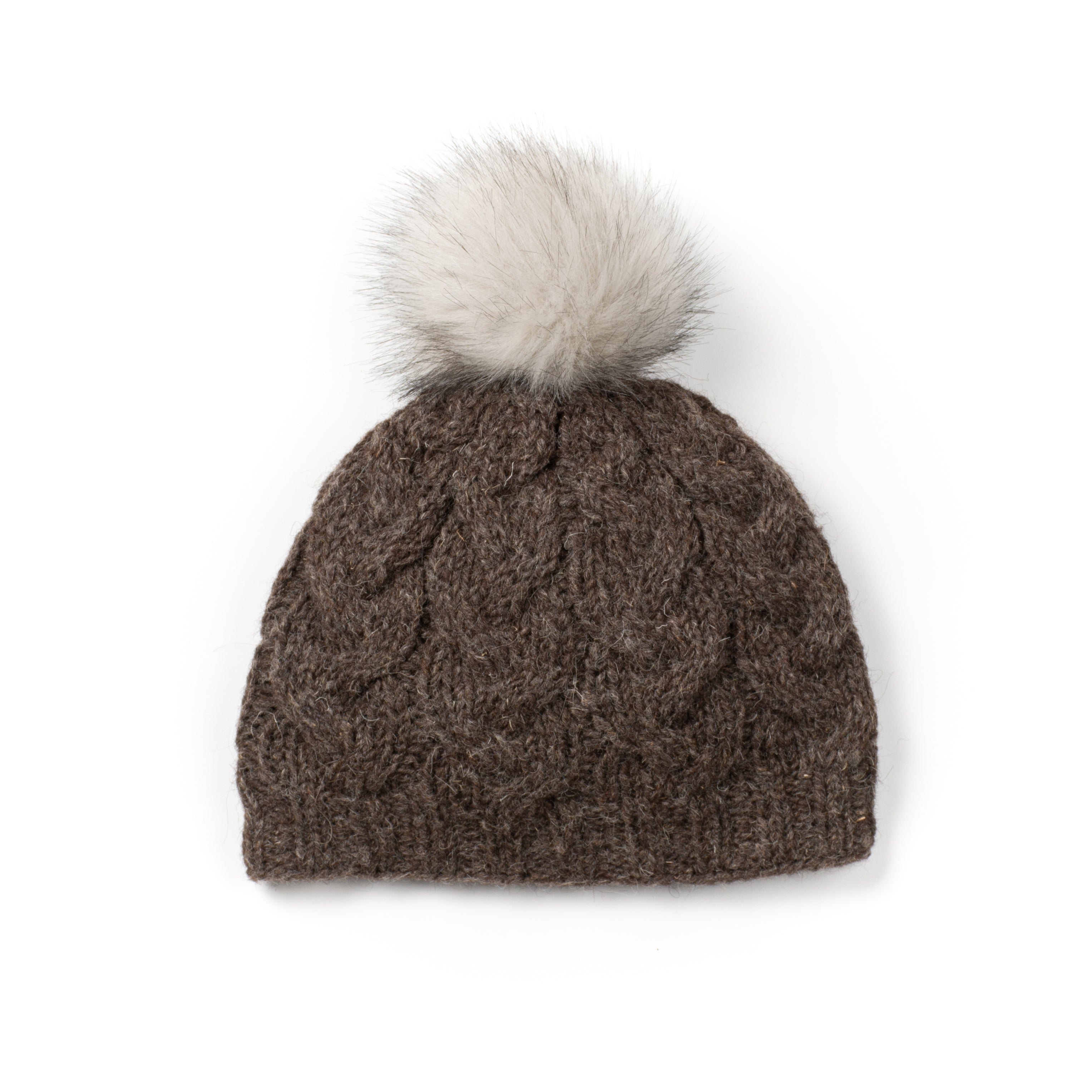 Haven Beanie: Fleece-Lined Cable-Knit Hat with Faux Fur Pom-Pom