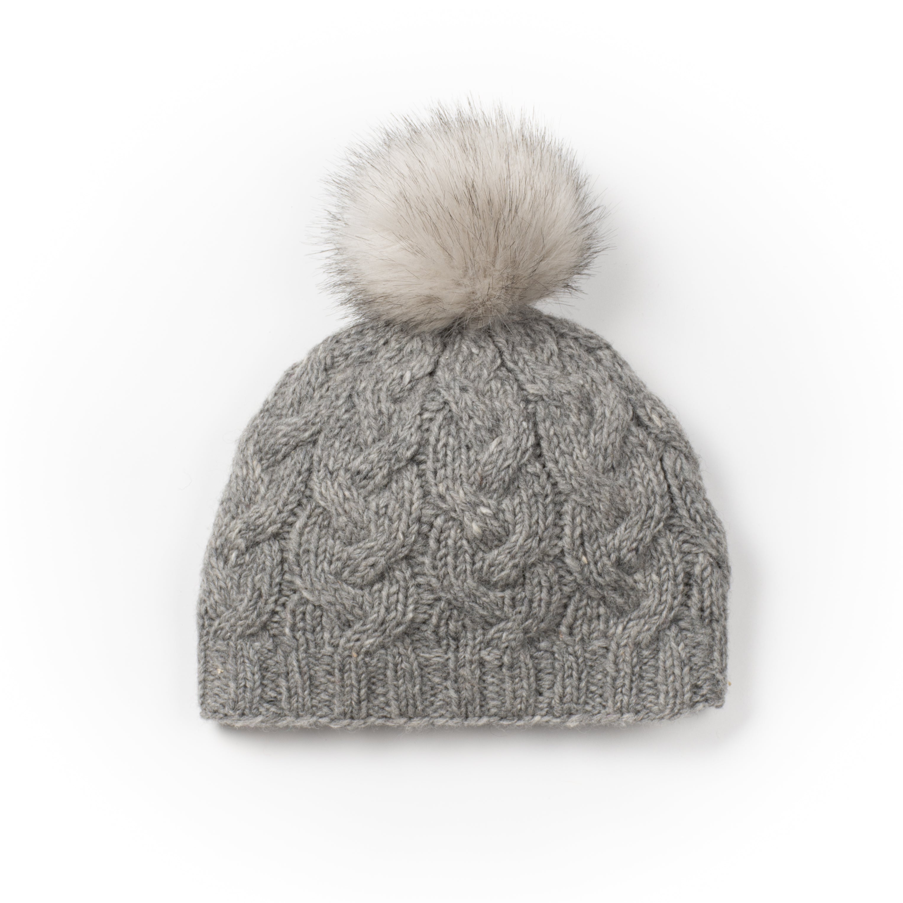 Haven Beanie: Fleece-Lined Cable-Knit Hat with Faux Fur Pom-Pom