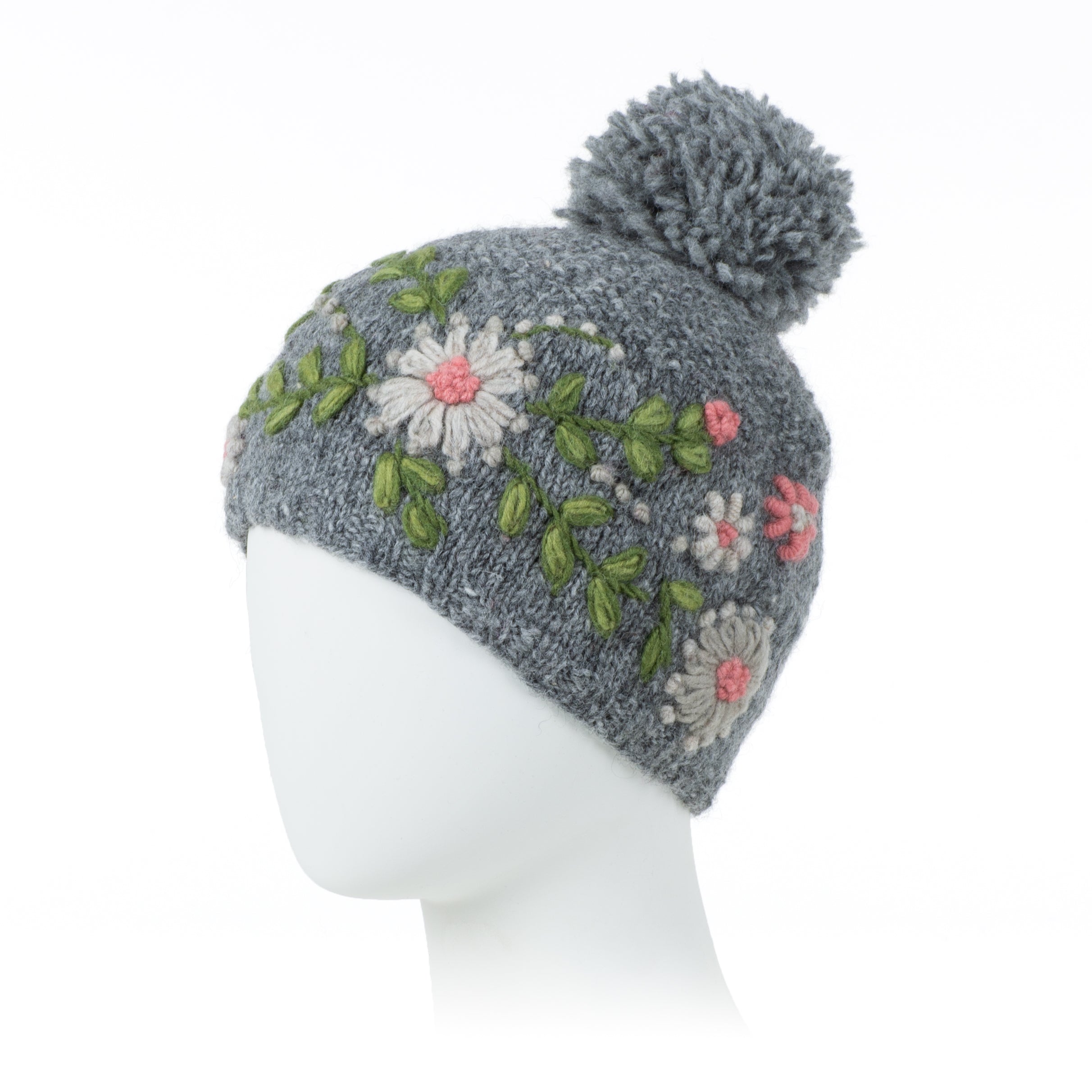 Olivia Beanie – Hand-Embroidered Wool Hat with Fleece-Lined Band