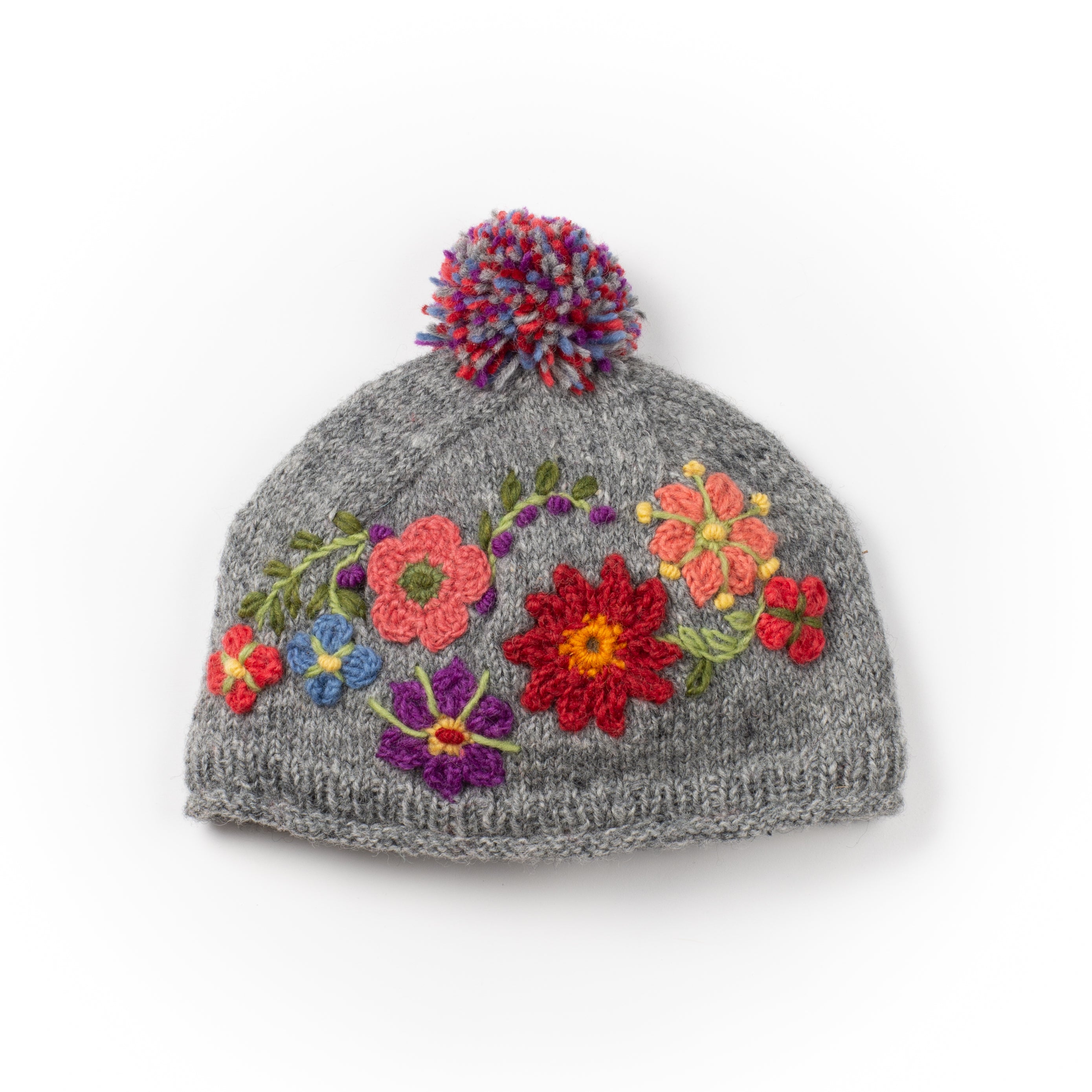 美品 RITSUKOKARITA rich Flower lame beanie Aubrey Beanie - Wool Floral Knit Winter Hat with Two-Tone Pompom