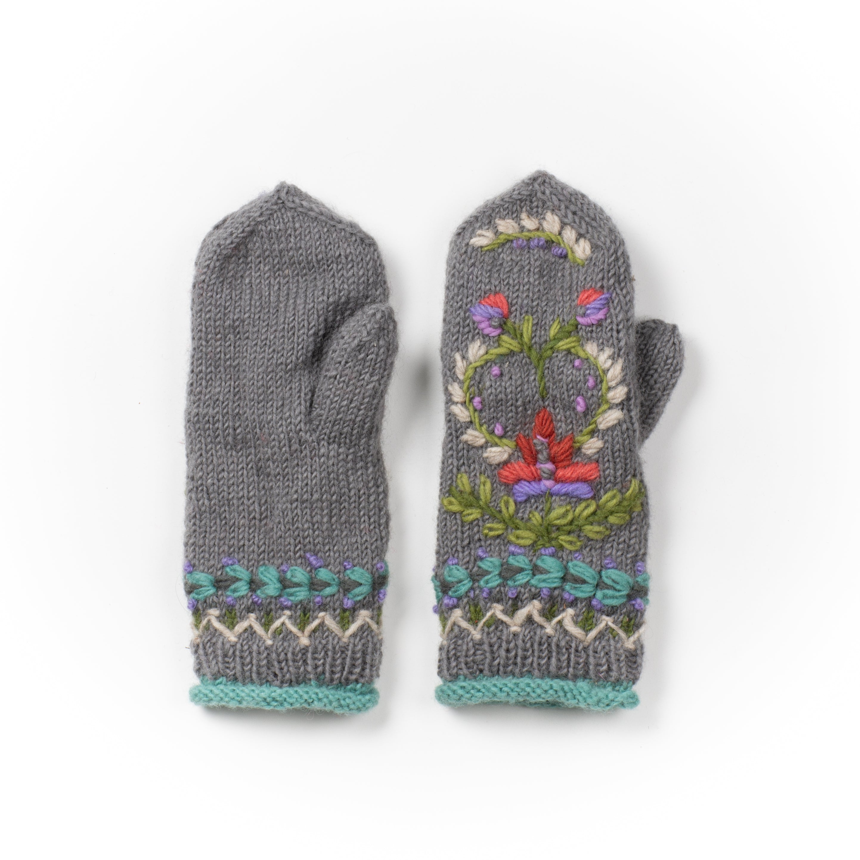 Munich MIttens - Folk Art Embroidery, 100% wool, Fleece lined