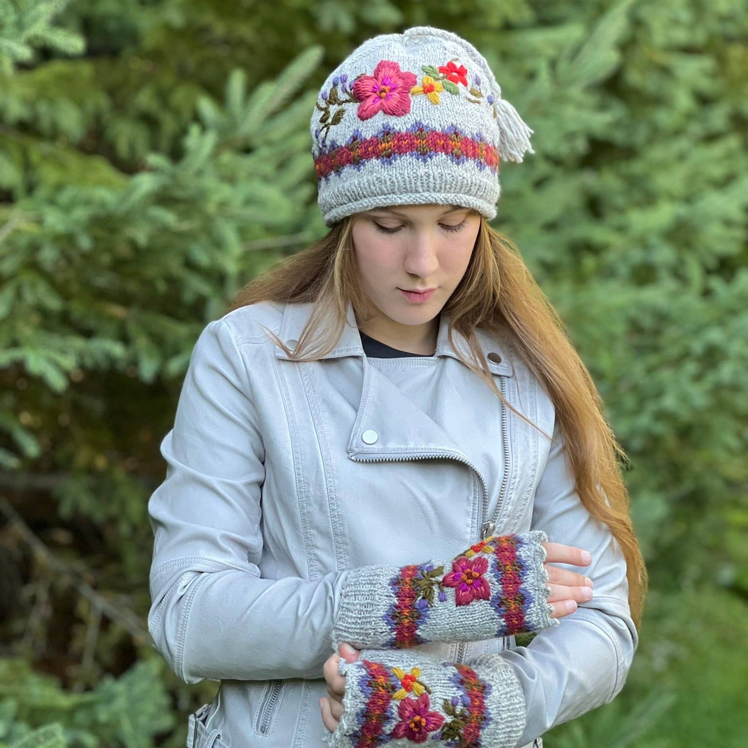Wildflower Embroidered Wool Beanie Hat