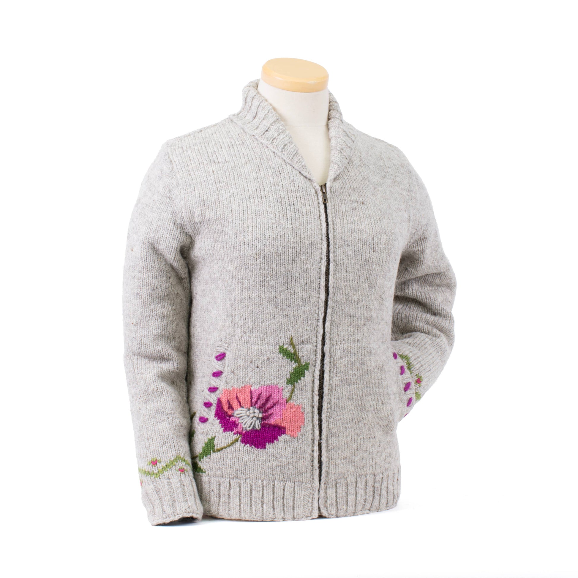 Amber Floral Embroidered Wool Zip Sweater