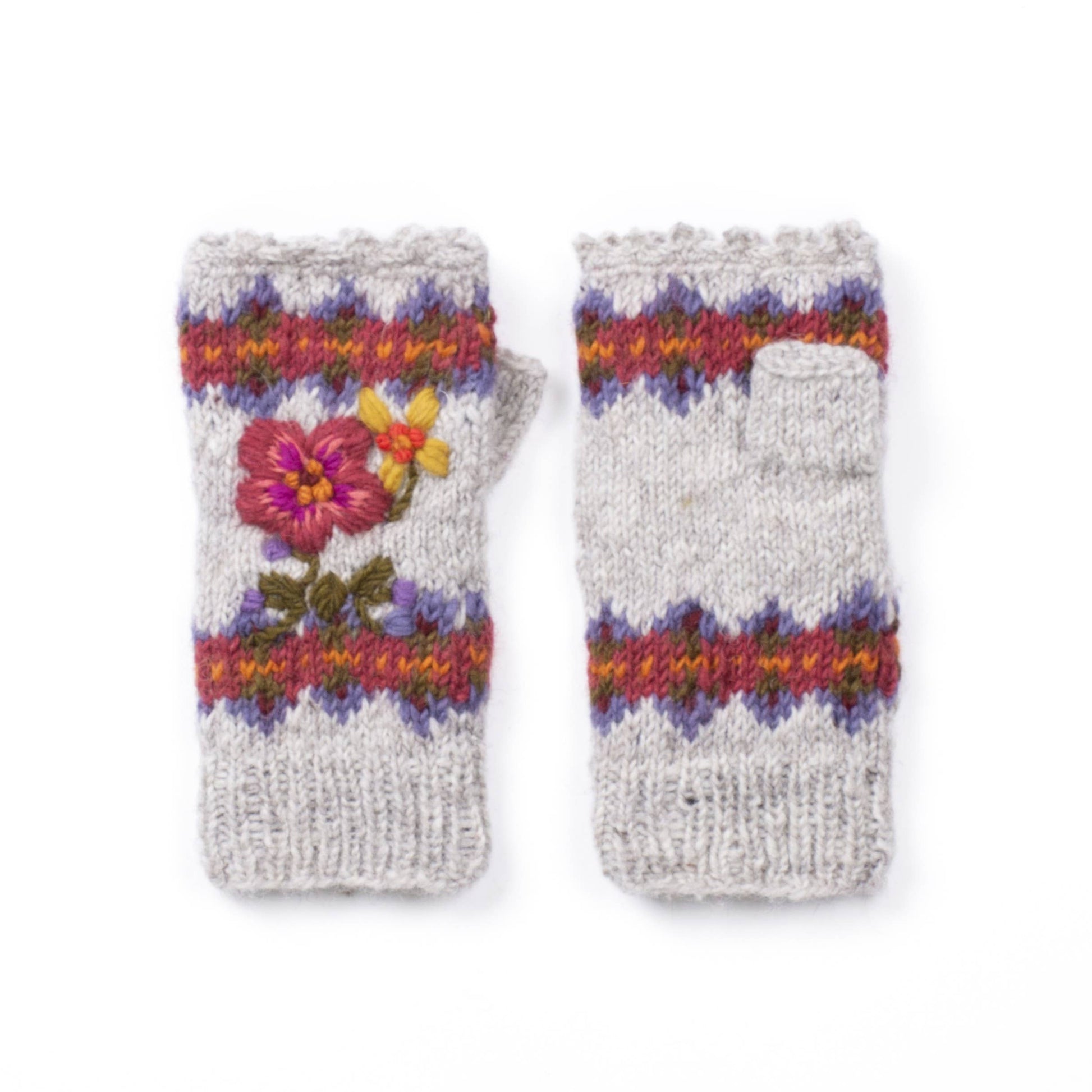 Wildflower Embroidered Wool Handwarmers