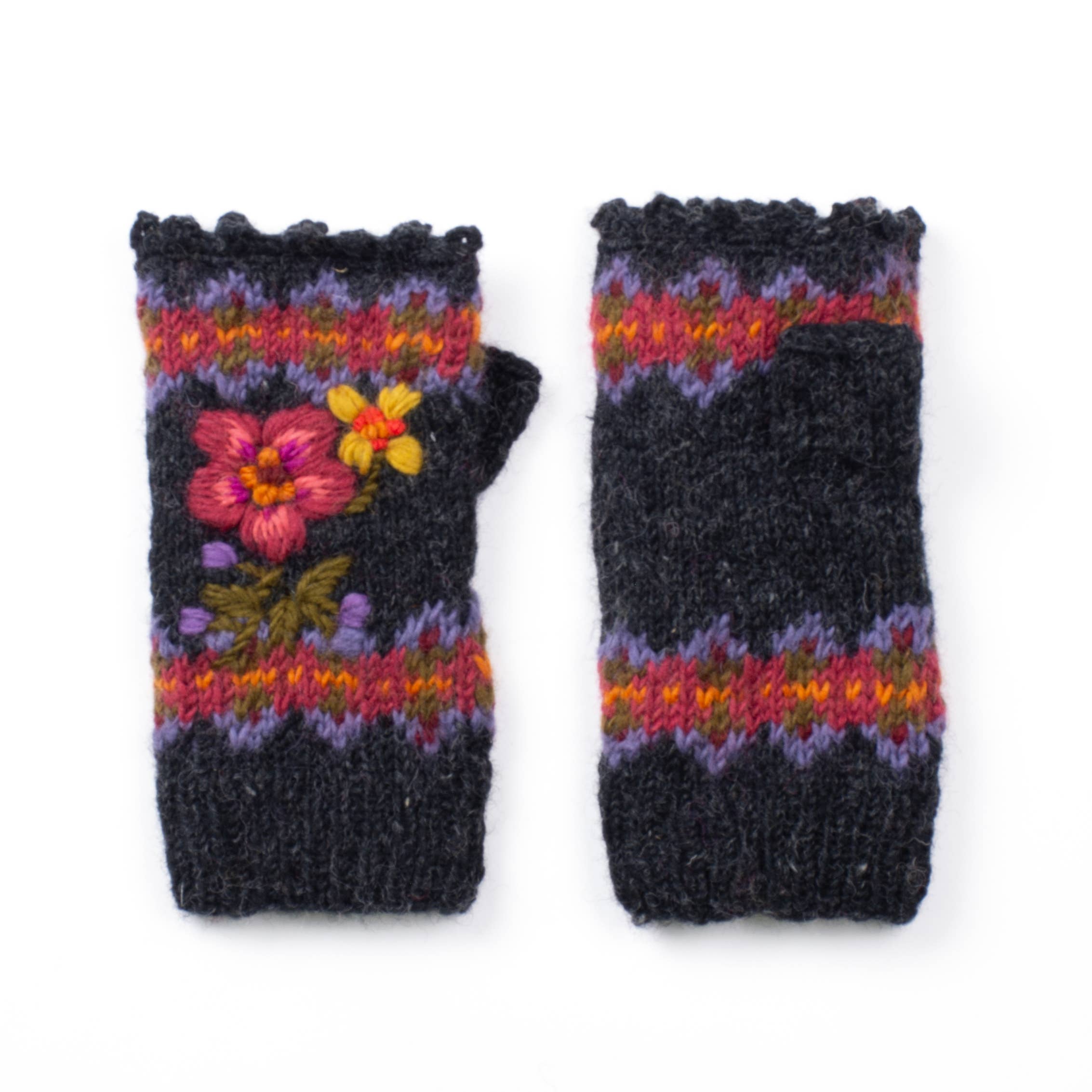 Wildflower Embroidered Wool Handwarmers