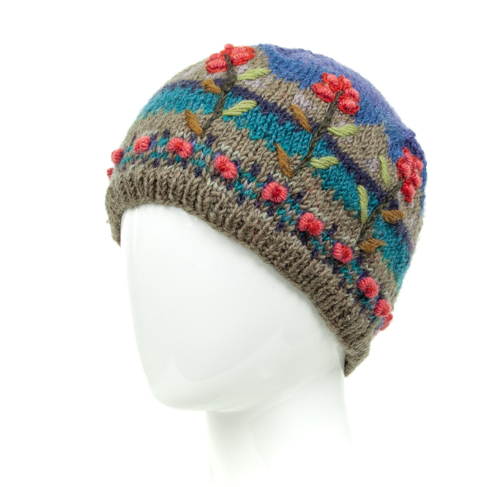 Chloe Beanie - Floral Knit Winter Hat with Mountain-Inspired