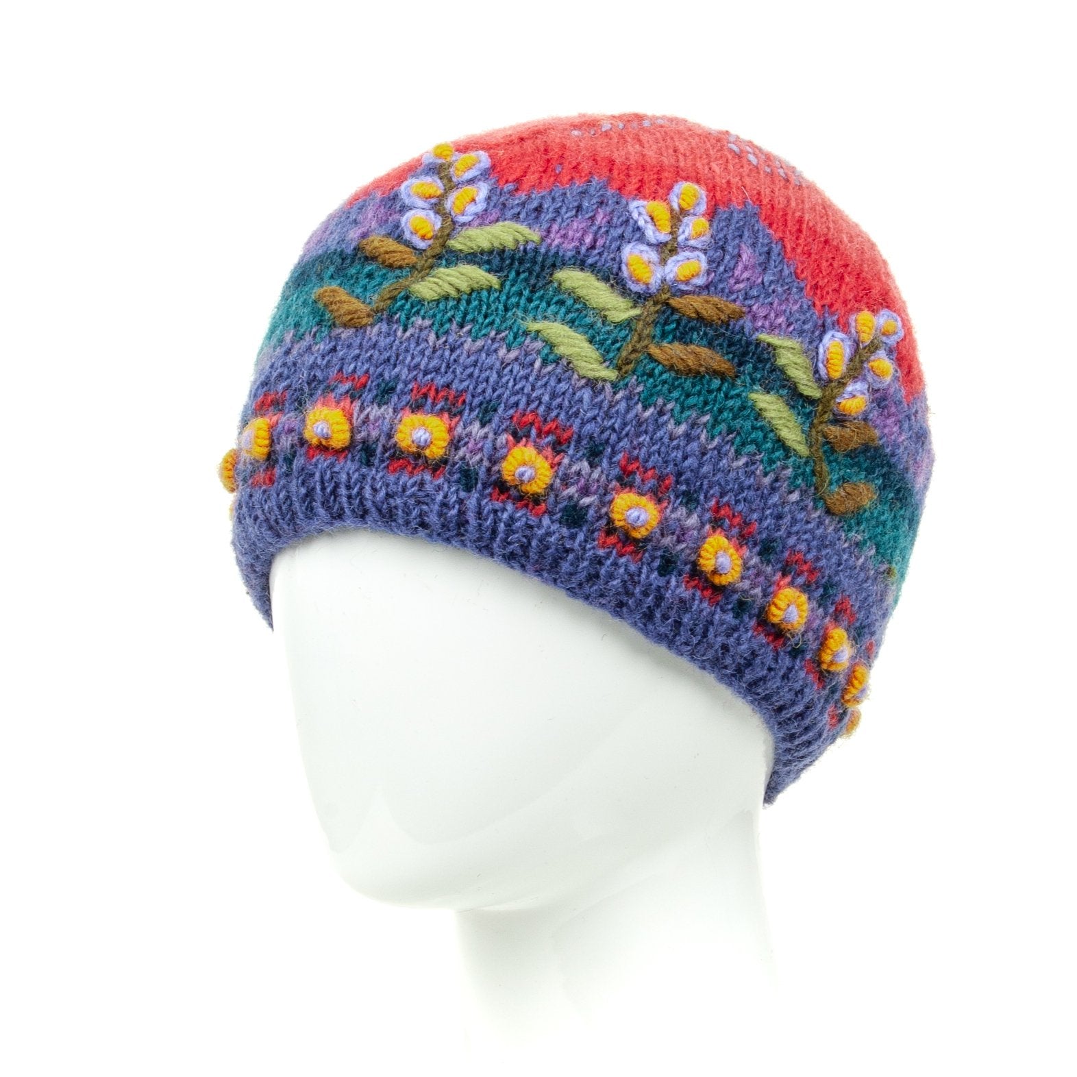 Chloe Beanie - Floral Knit Winter Hat with Mountain-Inspired