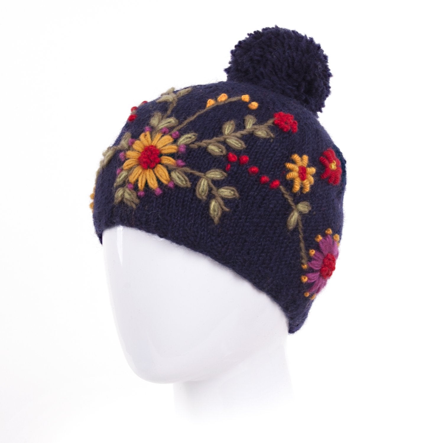 Olivia Beanie – Hand-Embroidered Wool Hat with Fleece-Lined Band