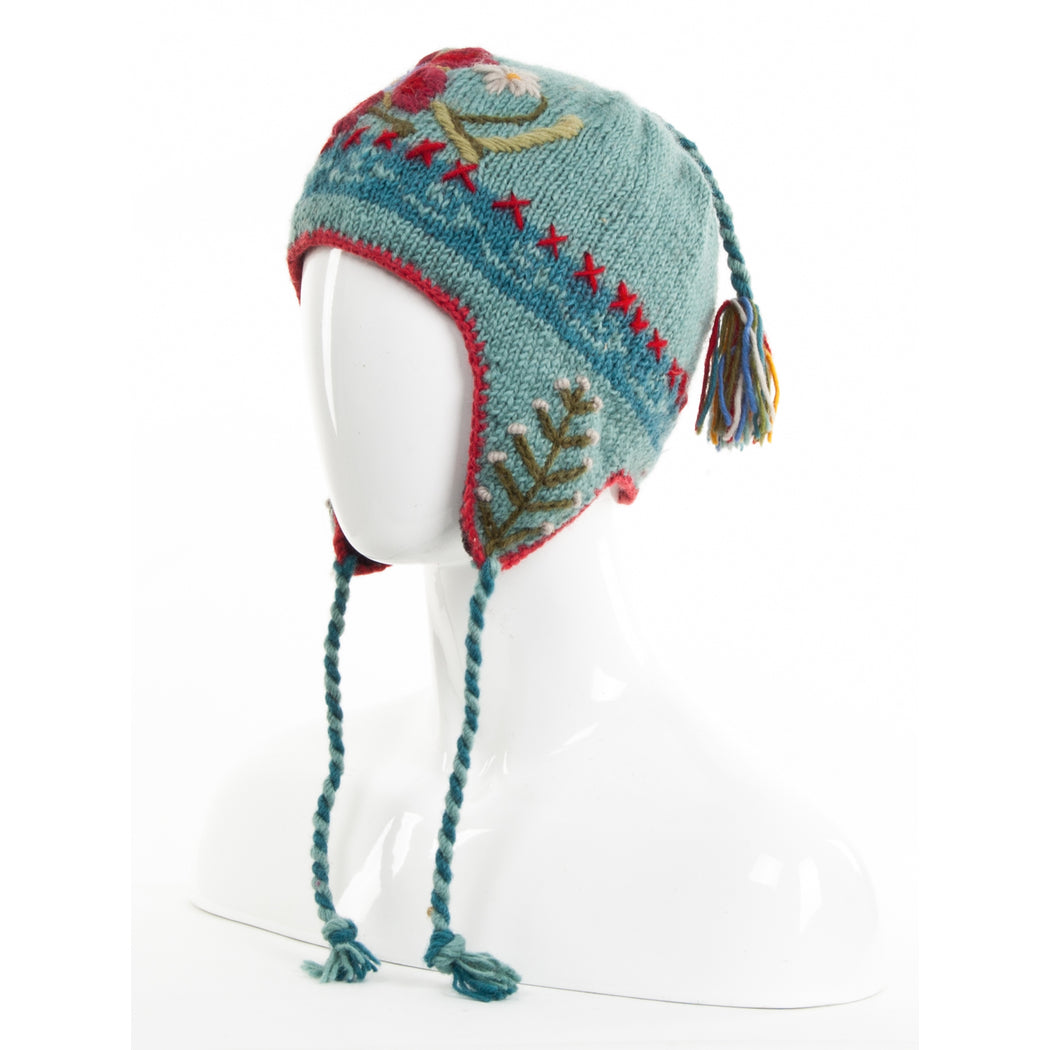 Eden Earflap Hat - wool hat flowers & tassels – Lost Horizons USA